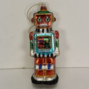 ROBOT CHRISTMAS GLASS ORNAMENT